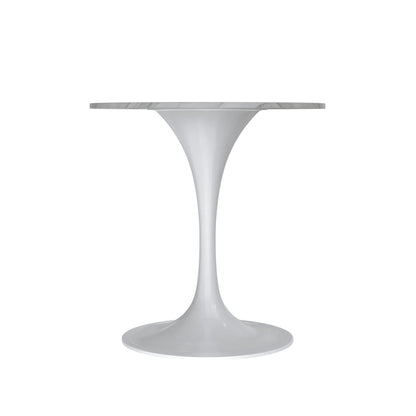 Verve Round Dining Table with MDF/Sintered Stone/Resin Tabletop in White Stainless Steel Pedestal Base - Elax Furniture