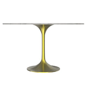 Verve Round Dining Table with MDF/Sintered Stone/Resin Tabletop in Gold Stainless Steel Pedestal Base - Elax Furniture