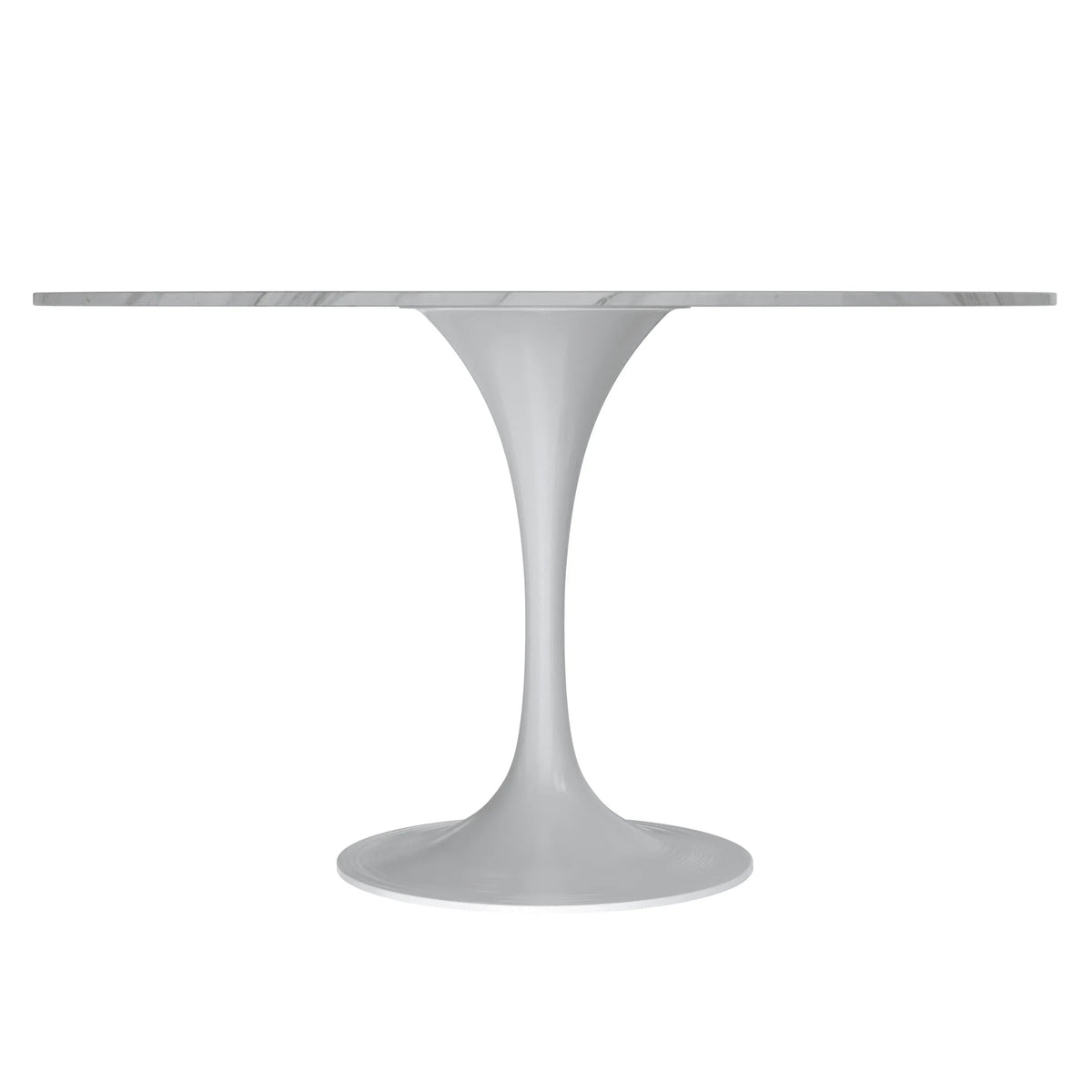 Verve Round Dining Table with MDF/Sintered Stone/Resin Tabletop in White Stainless Steel Pedestal Base - Elax Furniture