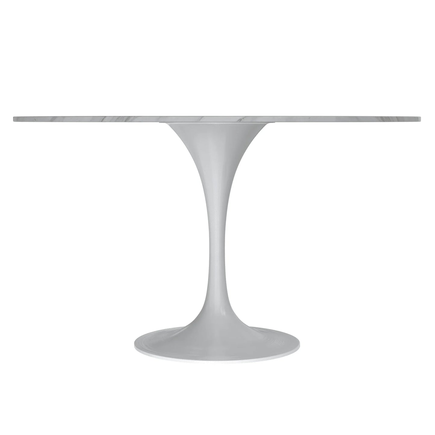 Verve Round Dining Table with MDF/Sintered Stone/Resin Tabletop in White Stainless Steel Pedestal Base - Elax Furniture
