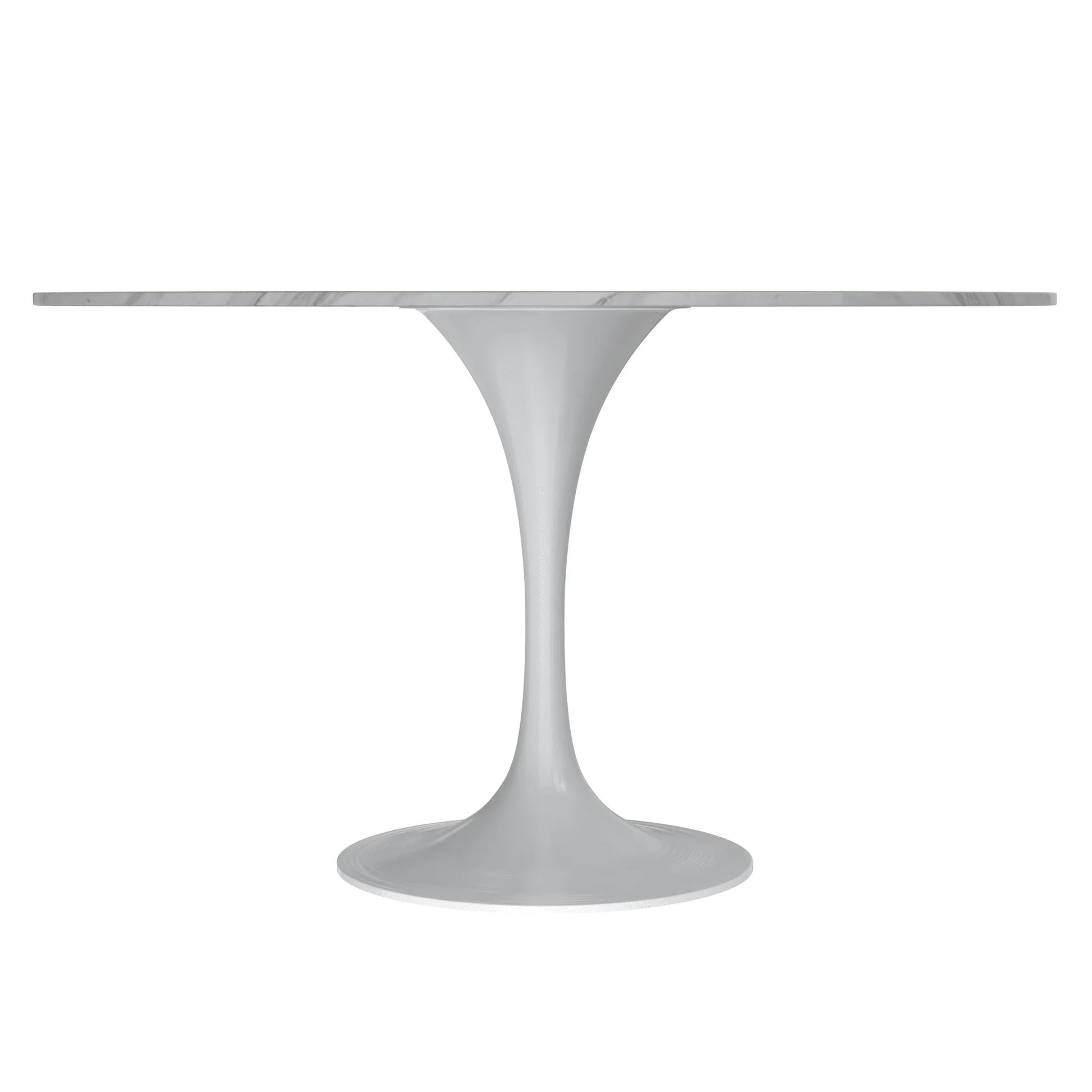 Verve Round Dining Table with MDF/Sintered Stone/Resin Tabletop in White Stainless Steel Pedestal Base - Elax Furniture
