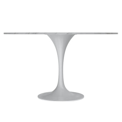 Verve Round Dining Table with MDF/Sintered Stone/Resin Tabletop in White Stainless Steel Pedestal Base - Elax Furniture