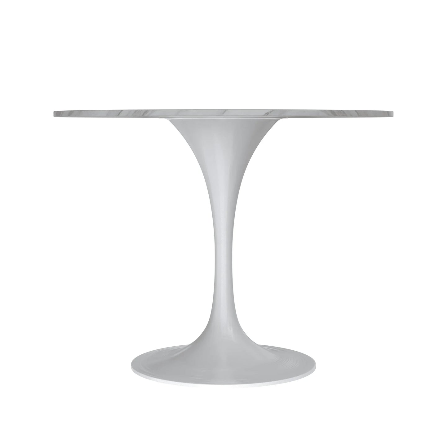 Verve Round Dining Table with MDF/Sintered Stone/Resin Tabletop in White Stainless Steel Pedestal Base - Elax Furniture