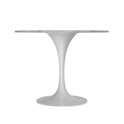 Verve Round Dining Table with MDF/Sintered Stone/Resin Tabletop in White Stainless Steel Pedestal Base - Elax Furniture