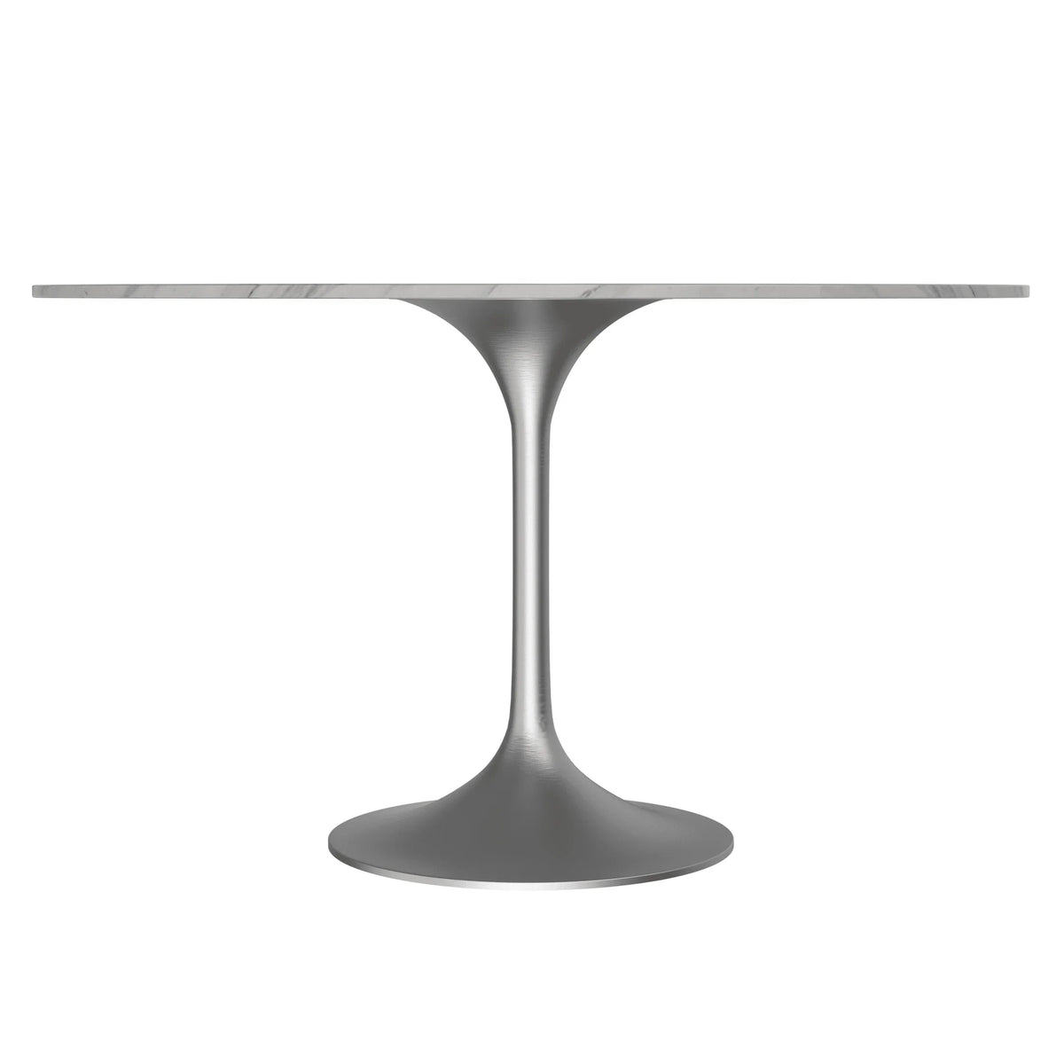 Verve Round Dining Table with MDF/Sintered Stone/Resin Tabletop in Silver Stainless Steel Pedestal Base - Elax Furniture