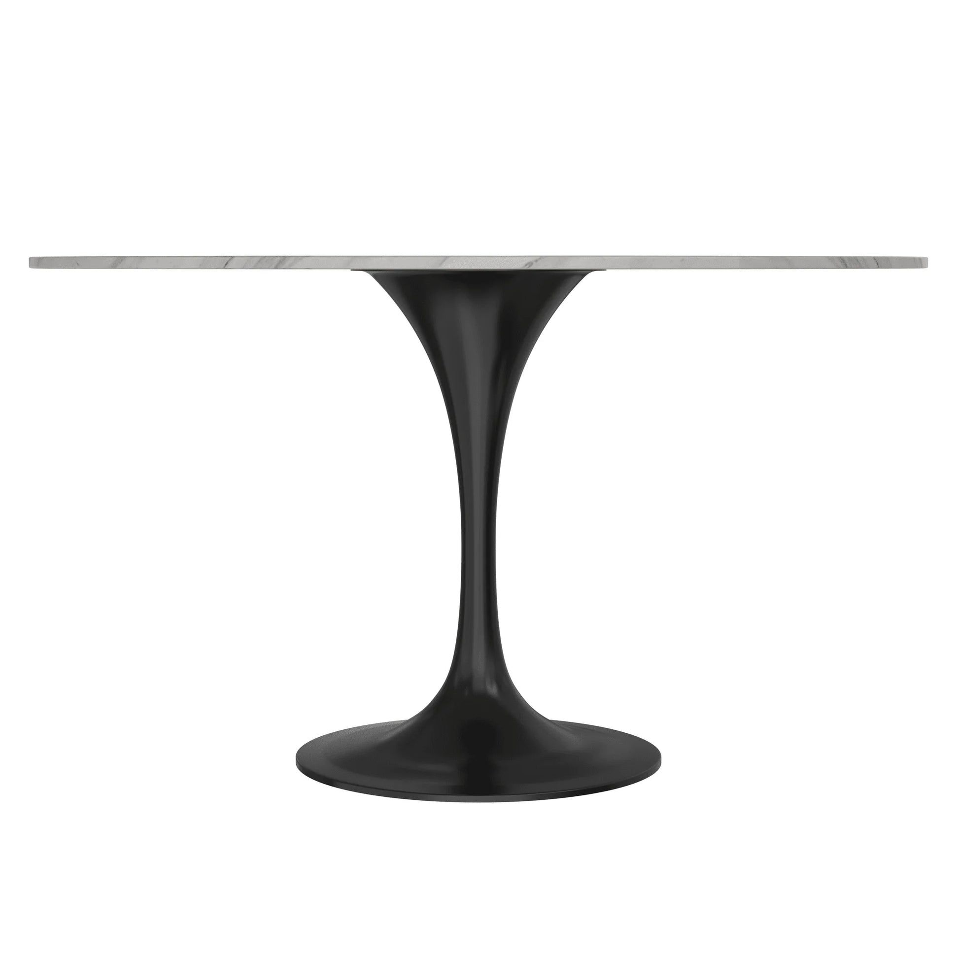 Verve Round Dining Table with MDF/Sintered Stone/Resin Tabletop in Black Stainless Steel Pedestal Base - Elax Furniture