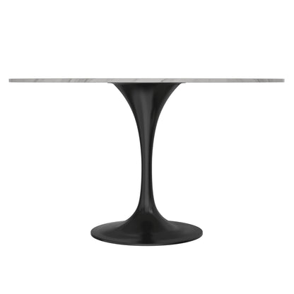 Verve Round Dining Table with MDF/Sintered Stone/Resin Tabletop in Black Stainless Steel Pedestal Base - Elax Furniture