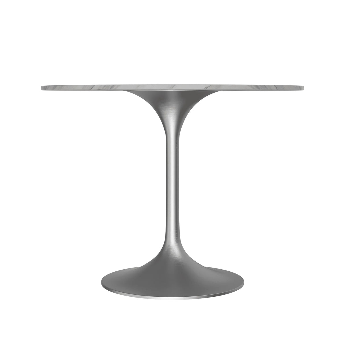 Verve Round Dining Table with MDF/Sintered Stone/Resin Tabletop in Silver Stainless Steel Pedestal Base - Elax Furniture