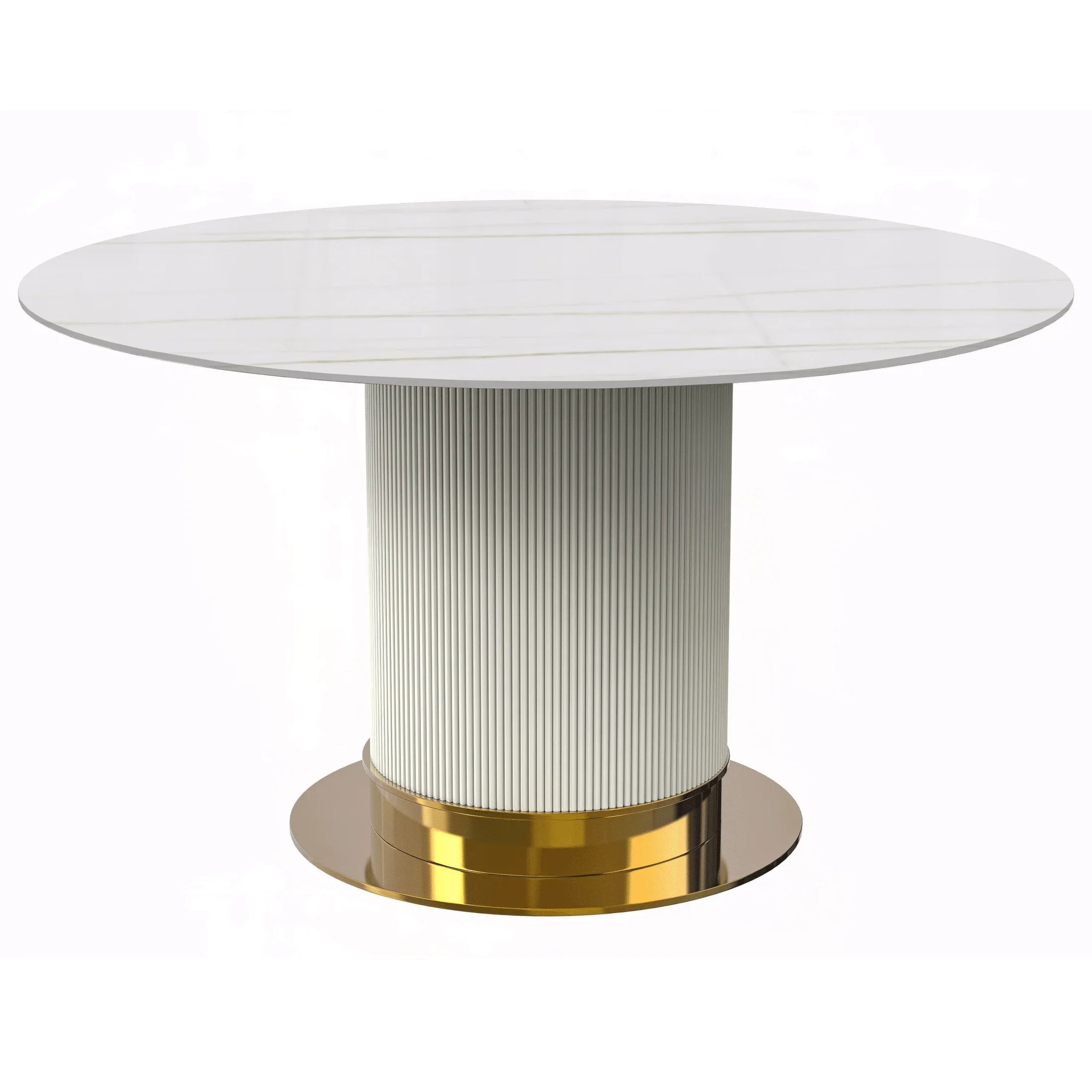 Jexis Round Dining Table with Glass/Sintered Stone Top and Stainless Steel Pedestal Base - Elax Furniture