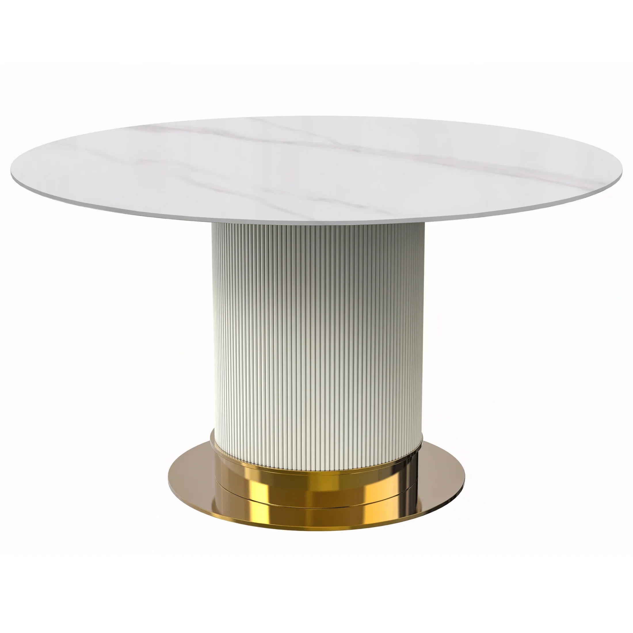Jexis Round Dining Table with Glass/Sintered Stone Top and Stainless Steel Pedestal Base - Elax Furniture
