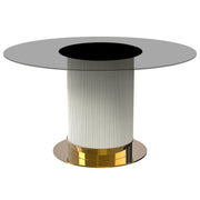 Jexis Round Dining Table with Glass/Sintered Stone Top and Stainless Steel Pedestal Base - Elax Furniture
