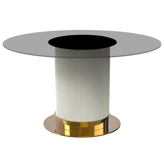 Jexis Round Dining Table with Glass/Sintered Stone Top and Stainless Steel Pedestal Base - Elax Furniture