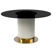 Jexis Round Dining Table with Glass/Sintered Stone Top and Stainless Steel Pedestal Base - Elax Furniture