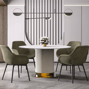 Jexis Round Dining Table with Glass/Sintered Stone Top and Stainless Steel Pedestal Base - Elax Furniture