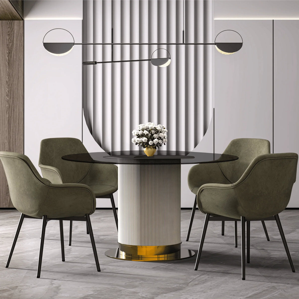 Jexis Round Dining Table with Glass/Sintered Stone Top and Stainless Steel Pedestal Base - Elax Furniture