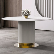 Jexis Round Dining Table with Glass/Sintered Stone Top and Stainless Steel Pedestal Base - Elax Furniture