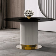 Jexis Round Dining Table with Glass/Sintered Stone Top and Stainless Steel Pedestal Base - Elax Furniture