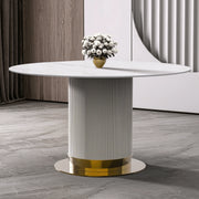 Jexis Round Dining Table with Glass/Sintered Stone Top and Stainless Steel Pedestal Base - Elax Furniture