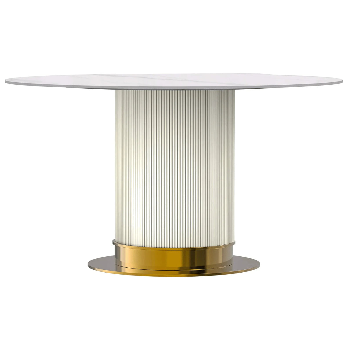 Jexis Round Dining Table with Glass/Sintered Stone Top and Stainless Steel Pedestal Base - Elax Furniture