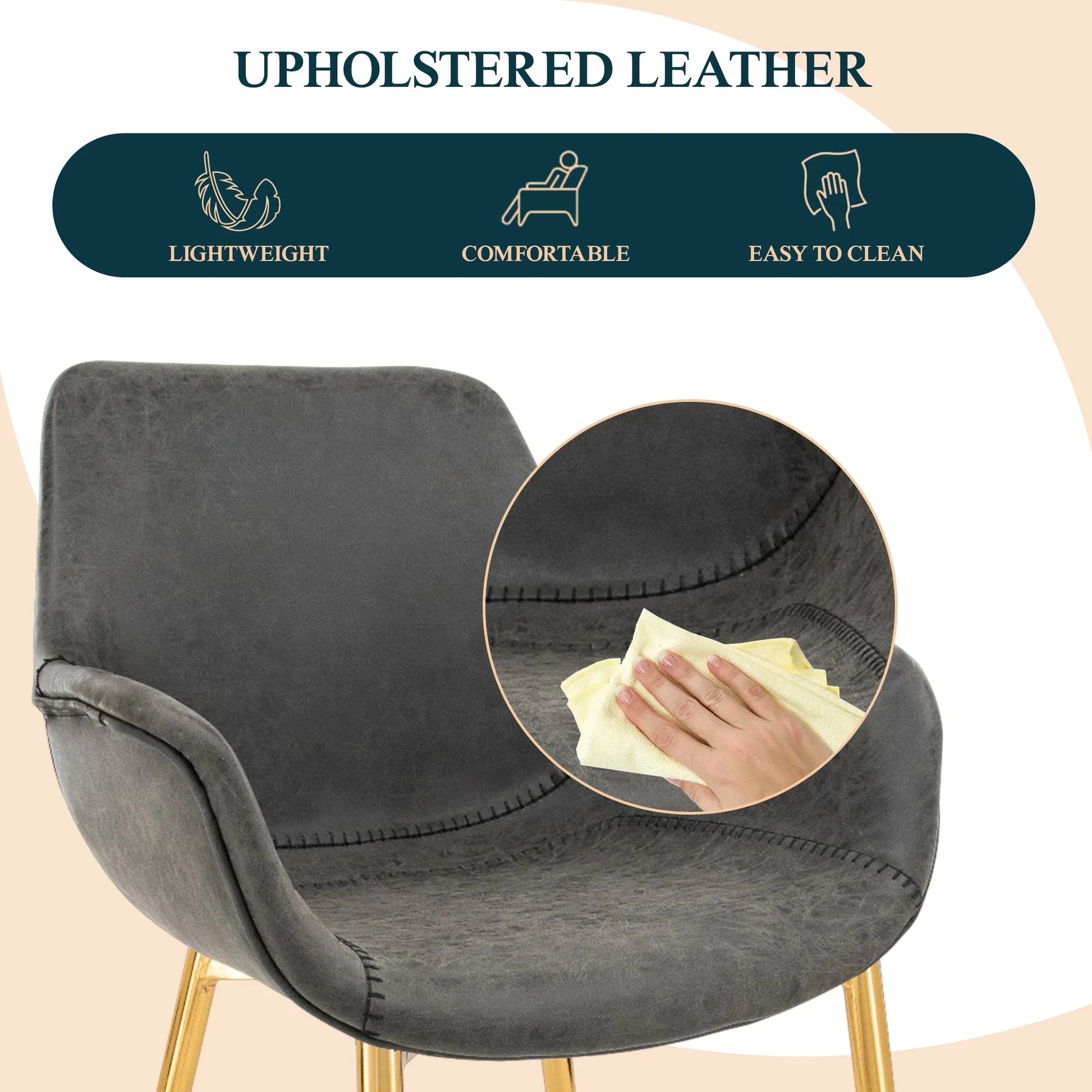 Markley Modern Leather Dining Arm Chair With Gold Metal Legs Set of 4 - Elax Furniture