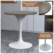 Verve Round Dining Table with MDF/Sintered Stone/Resin Tabletop in White Stainless Steel Pedestal Base - Elax Furniture