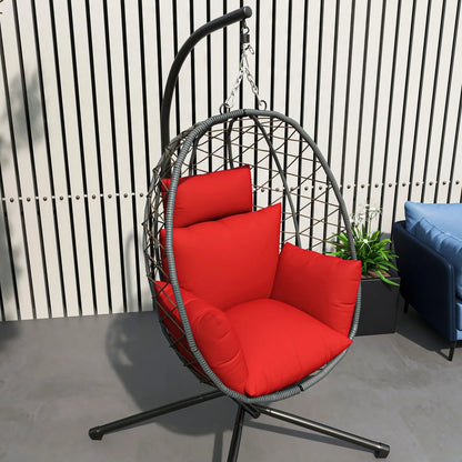 Summit Outdoor Single Person Egg Swing Chair in Grey Steel Frame With Removable Cushions - Elax Furniture