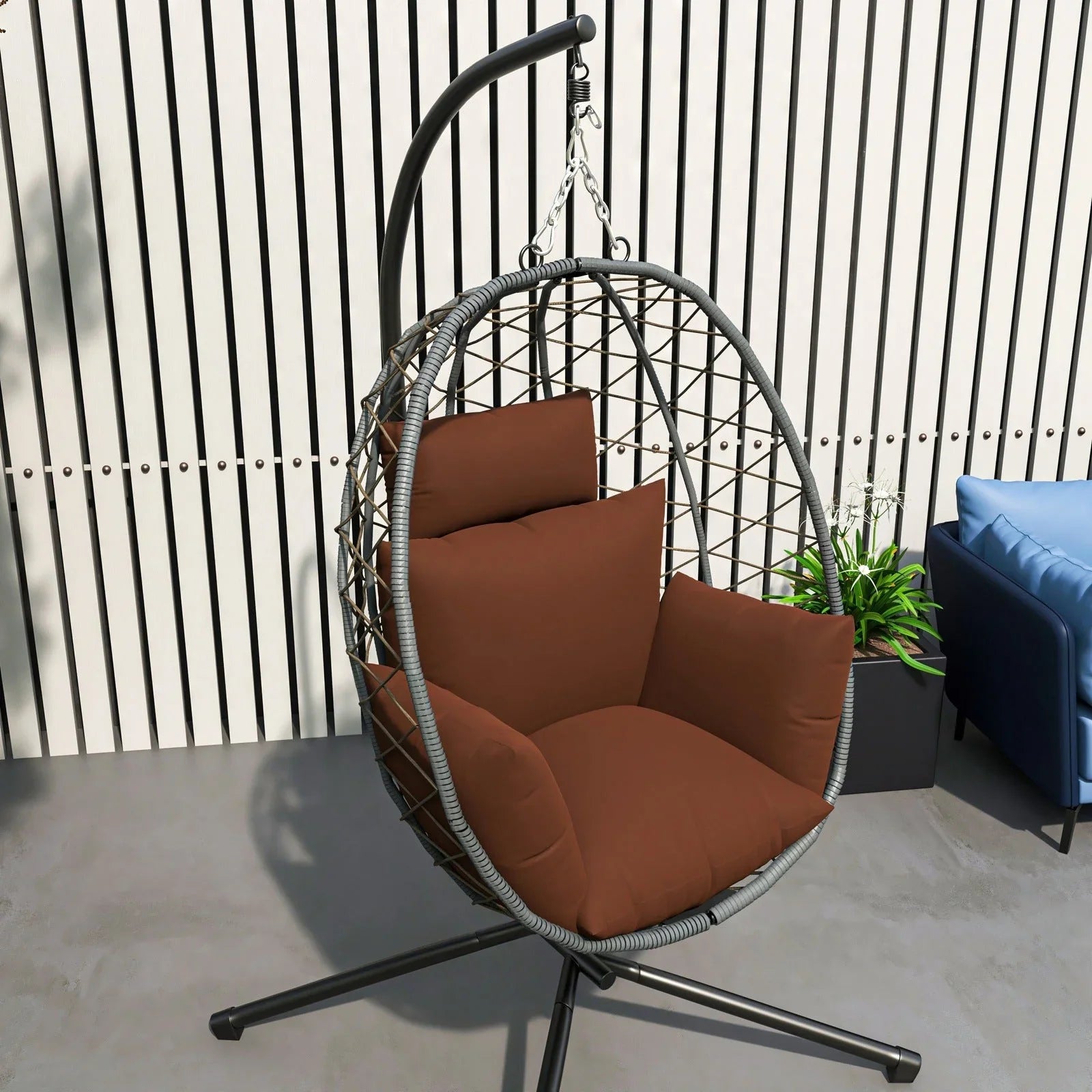 Summit Outdoor Single Person Egg Swing Chair in Grey Steel Frame With Removable Cushions - Elax Furniture