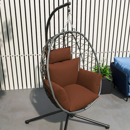 Summit Outdoor Single Person Egg Swing Chair in Grey Steel Frame With Removable Cushions - Elax Furniture