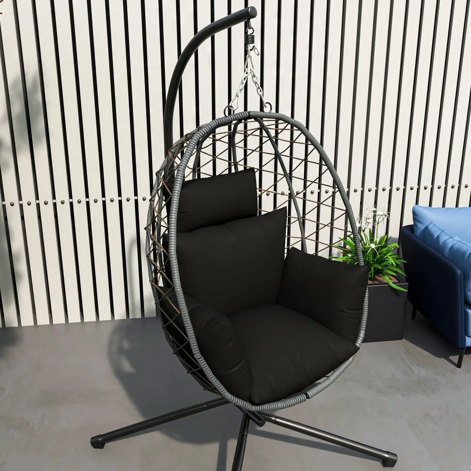 Summit Outdoor Single Person Egg Swing Chair in Grey Steel Frame With Removable Cushions - Elax Furniture