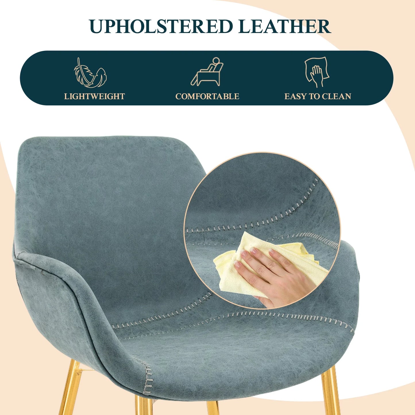 Markley Modern Leather Dining Arm Chair With Gold Metal Legs Set of 4 - Elax Furniture