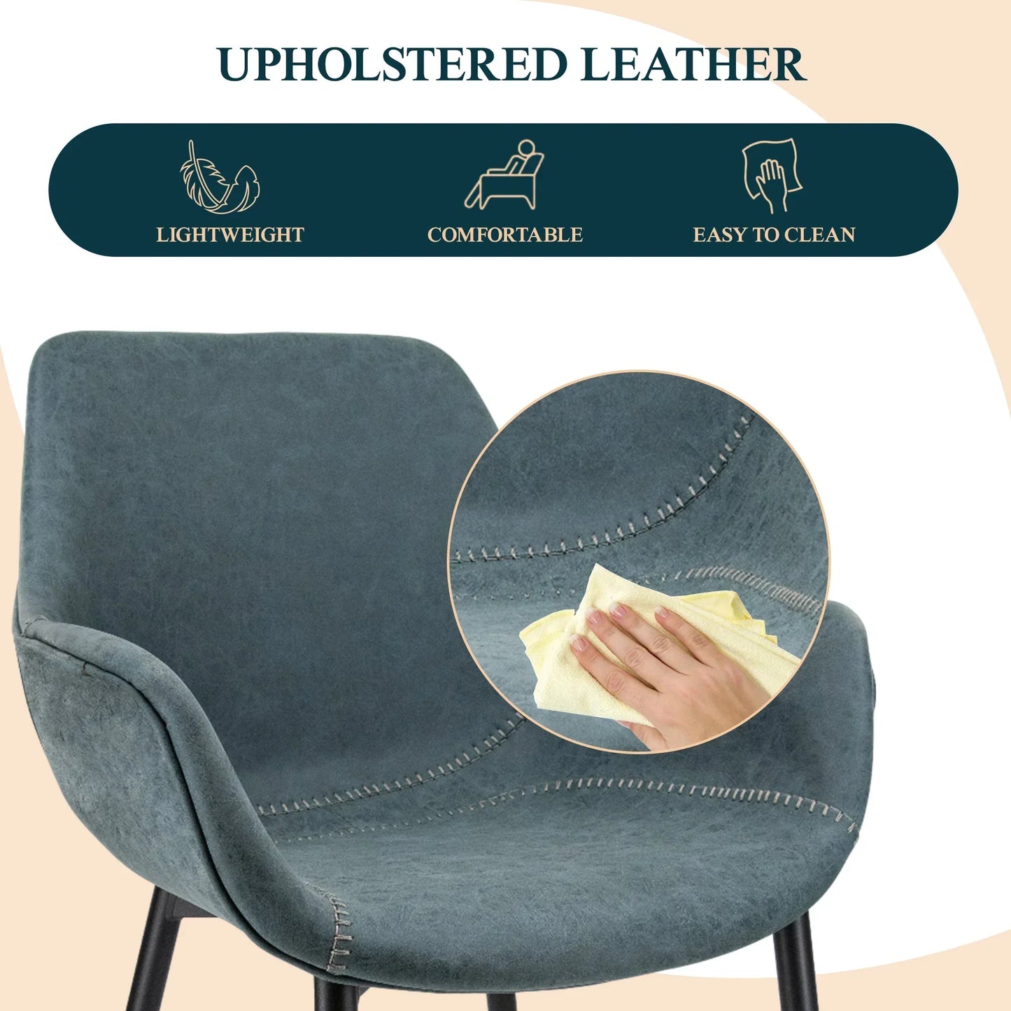 Markley Modern Leather Dining Arm Chair With Metal Legs Set of 2 - Elax Furniture