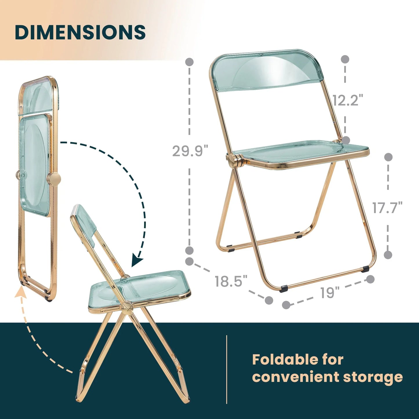 Lawrence Acrylic Folding Chair With Gold Metal Frame Set of 2 - Elax Furniture