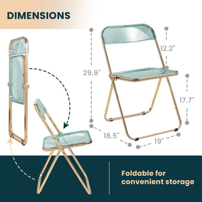 Lawrence Acrylic Folding Chair With Gold Metal Frame Set of 2 - Elax Furniture