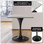 Verve Square Dining Table with a Laminated White Marbleized Tabletop and Black Stainless Steel Base - Elax Furniture