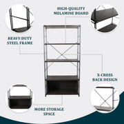 Brentwood Etagere Bookcase with Black Powder Coated Steel Frame and Melamine Board Shelves - Elax Furniture