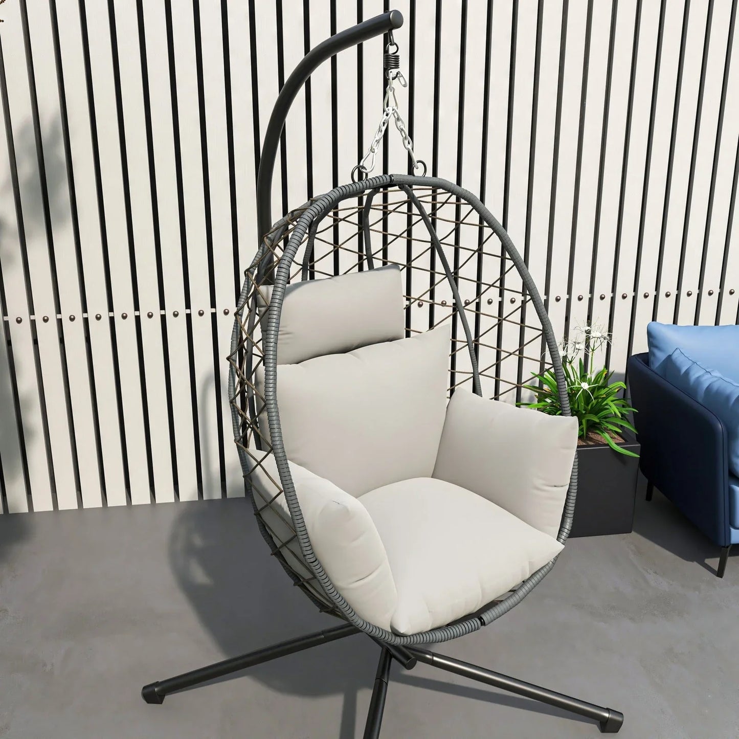 Summit Outdoor Single Person Egg Swing Chair in Grey Steel Frame With Removable Cushions - Elax Furniture