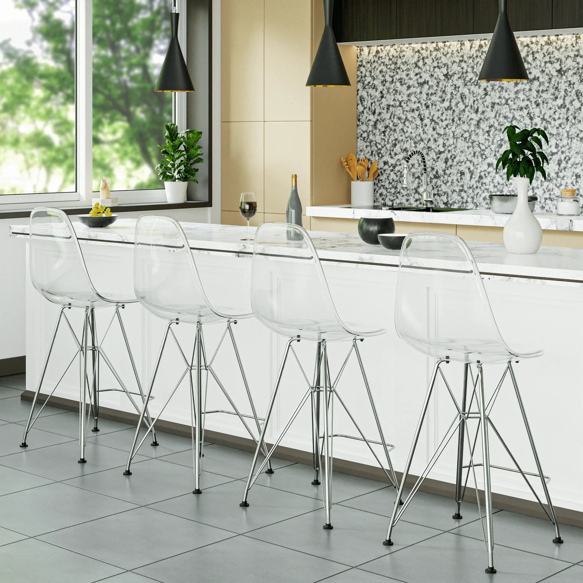 Cresco Modern Acrylic Barstool in Chrome Base for Kitchen and Dining Room - Elax Furniture