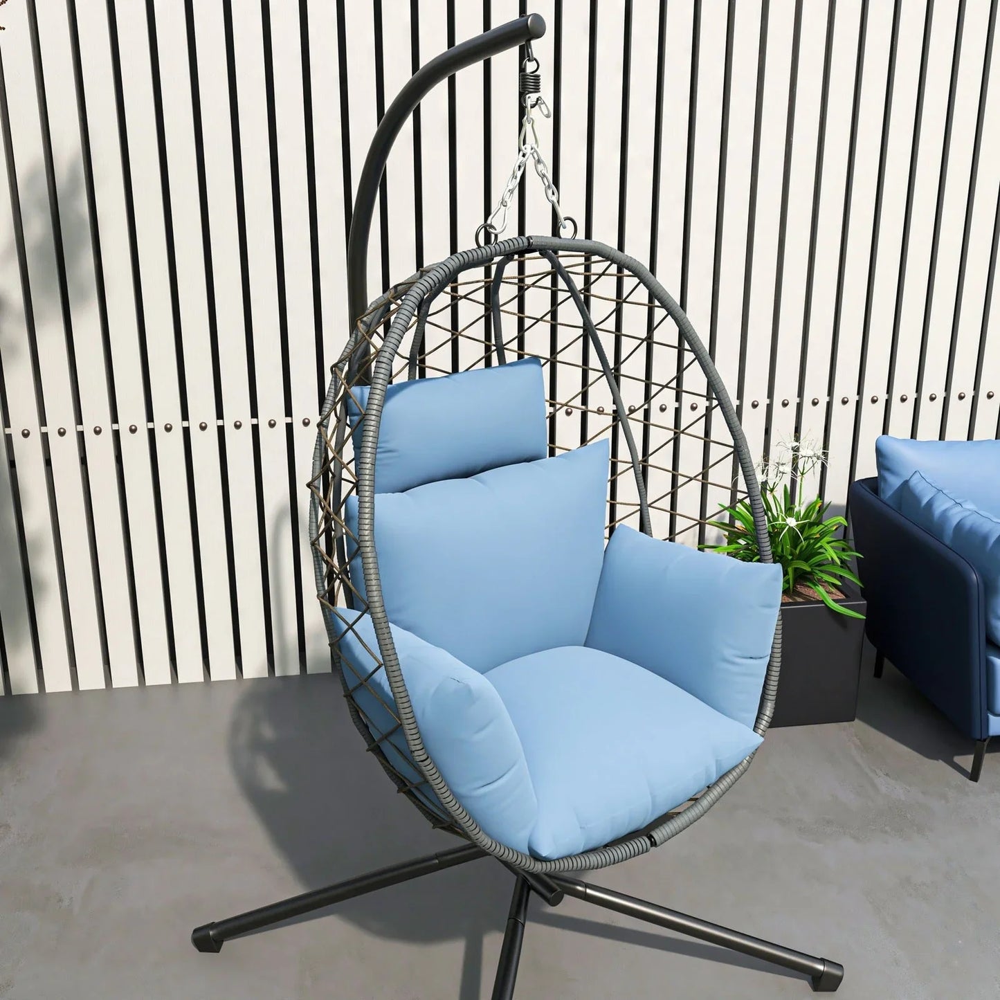 Summit Outdoor Single Person Egg Swing Chair in Grey Steel Frame With Removable Cushions - Elax Furniture