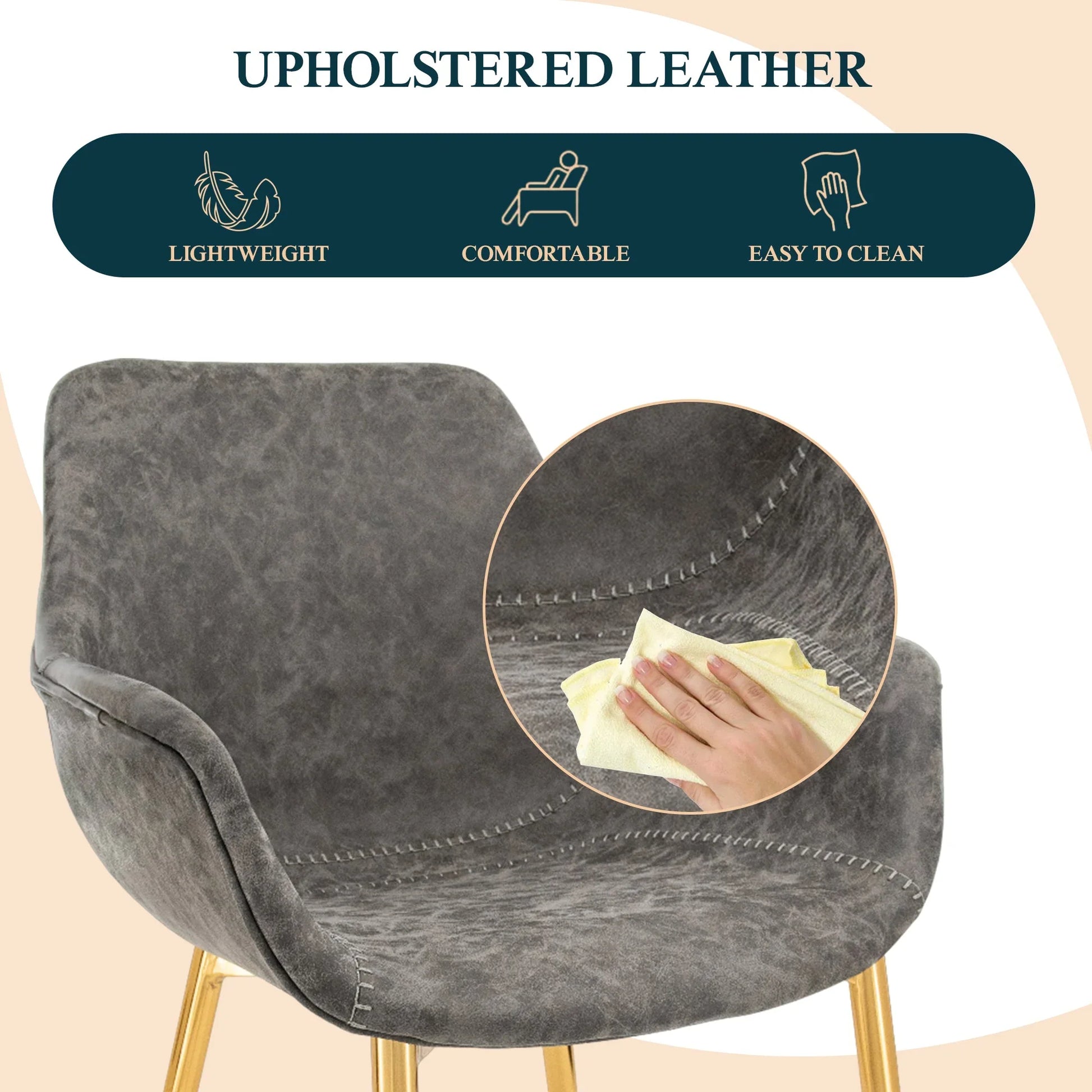 Markley Modern Leather Dining Arm Chair With Gold Metal Legs Set of 4 - Elax Furniture