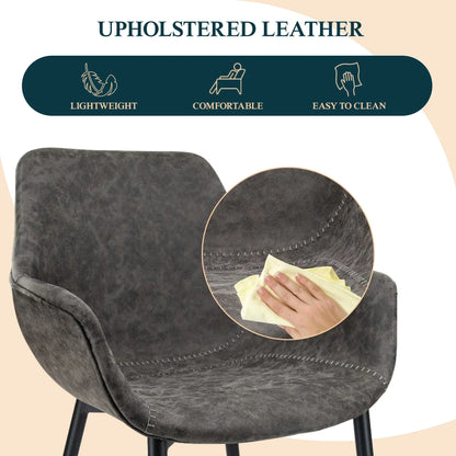 Markley Modern Leather Dining Arm Chair With Metal Legs Set of 2 - Elax Furniture