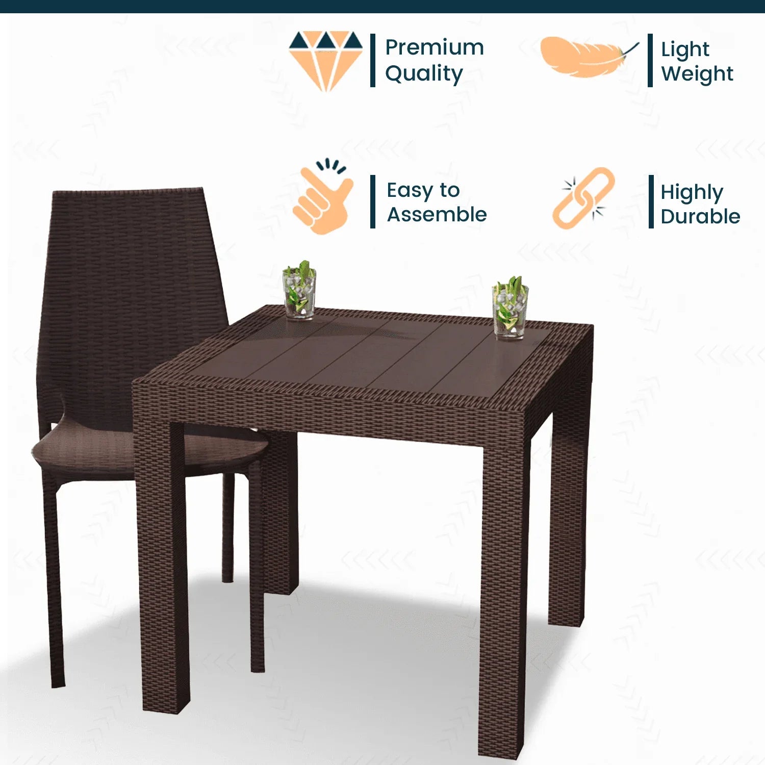 Kent Mid-Century Modern Weave Design 3-Piece Outdoor Patio Dining Set - Elax Furniture