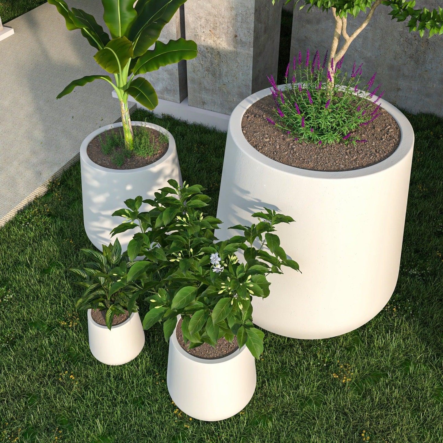 Orchid 4-Piece Tapered Round Planter Pot Set in Fiberstone and Clay Weather Resistant Design - Elax Furniture
