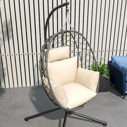 Summit Outdoor Single Person Egg Swing Chair in Grey Steel Frame With Removable Cushions - Elax Furniture