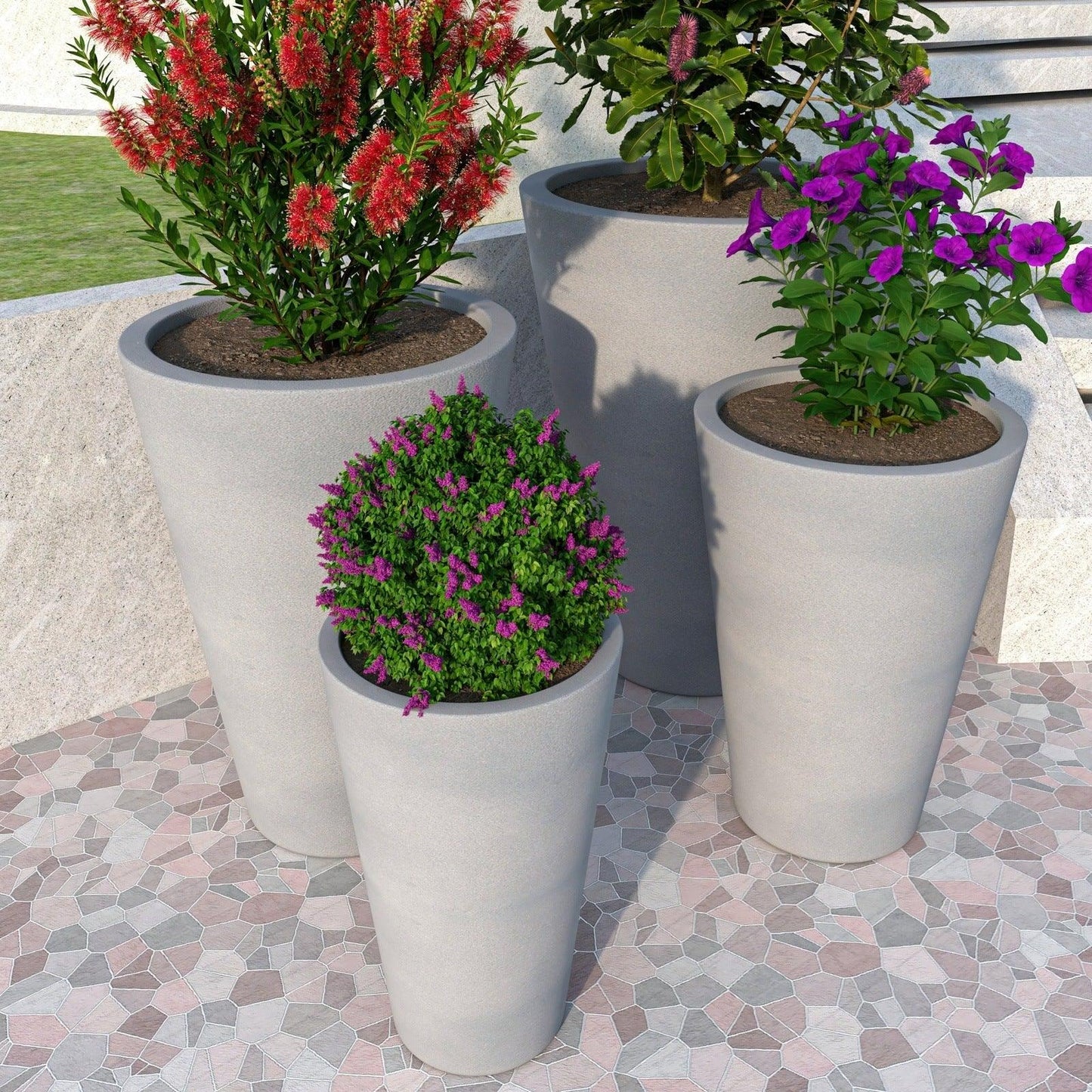 Pebble 4-Piece Modern Fiberstone and MGO Clay Tapered Round Planter Set for Indoor and Outdoor - Elax Furniture