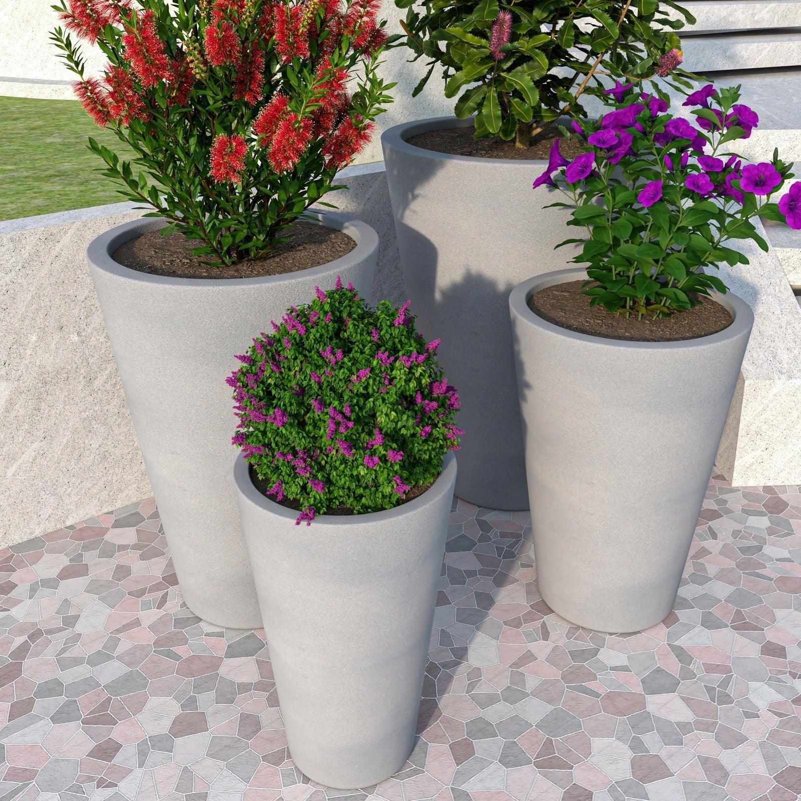 Pebble 4-Piece Modern Fiberstone and MGO Clay Tapered Round Planter Set for Indoor and Outdoor - Elax Furniture