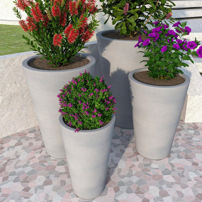 Pebble 4-Piece Modern Fiberstone and MGO Clay Tapered Round Planter Set for Indoor and Outdoor - Elax Furniture