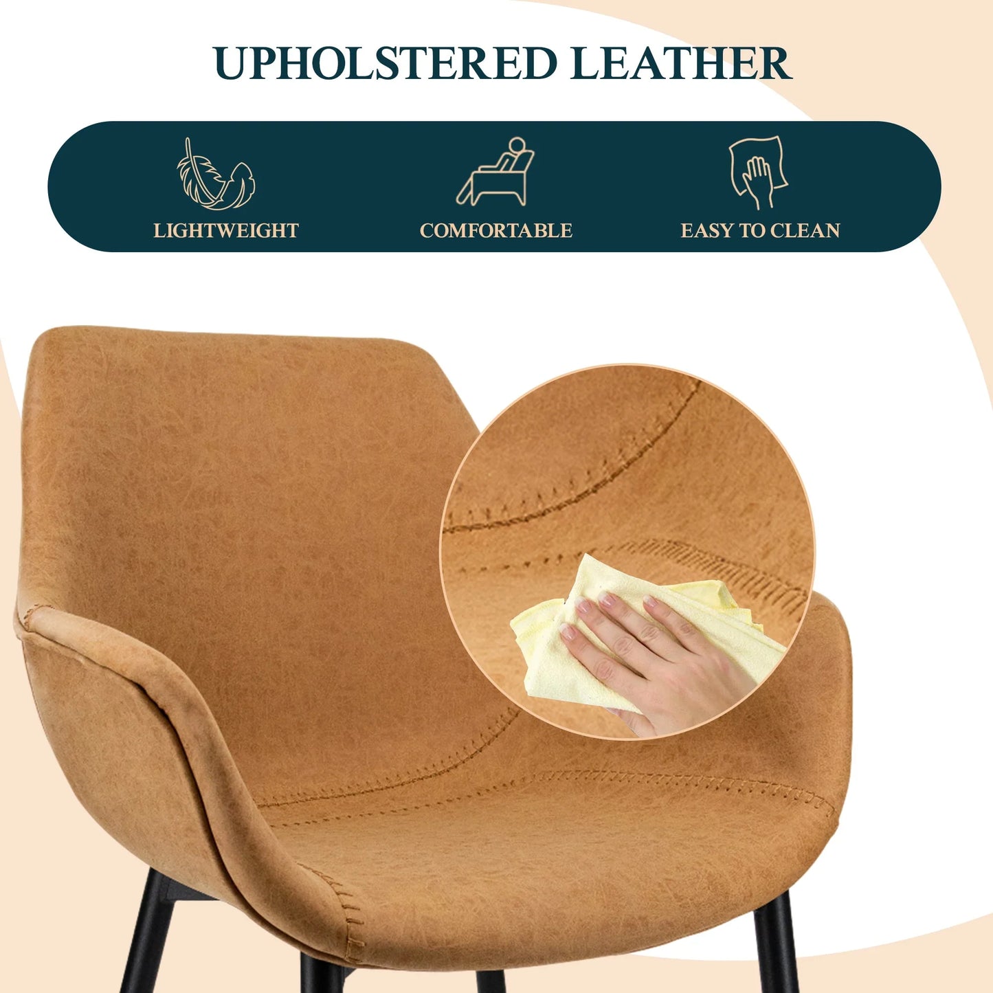 Markley Modern Leather Dining Arm Chair With Metal Legs Set of 4 - Elax Furniture