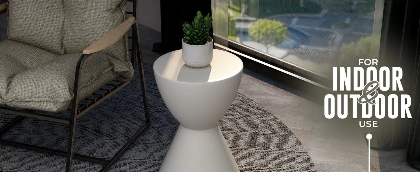 LeisureMod Loft Collection Fiberglass Outdoor Side Table in Moss Grey - Elax Furniture