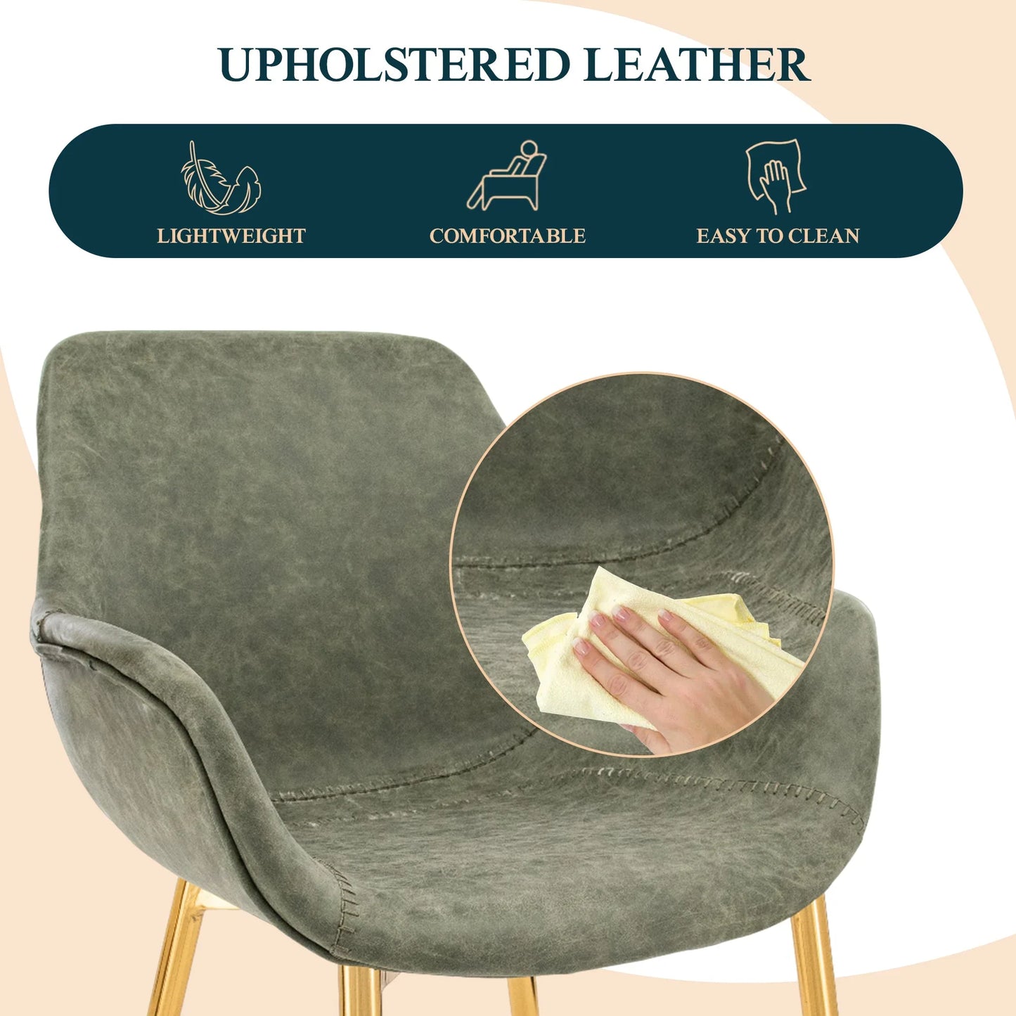 Markley Modern Leather Dining Arm Chair With Gold Metal Legs Set of 4 - Elax Furniture