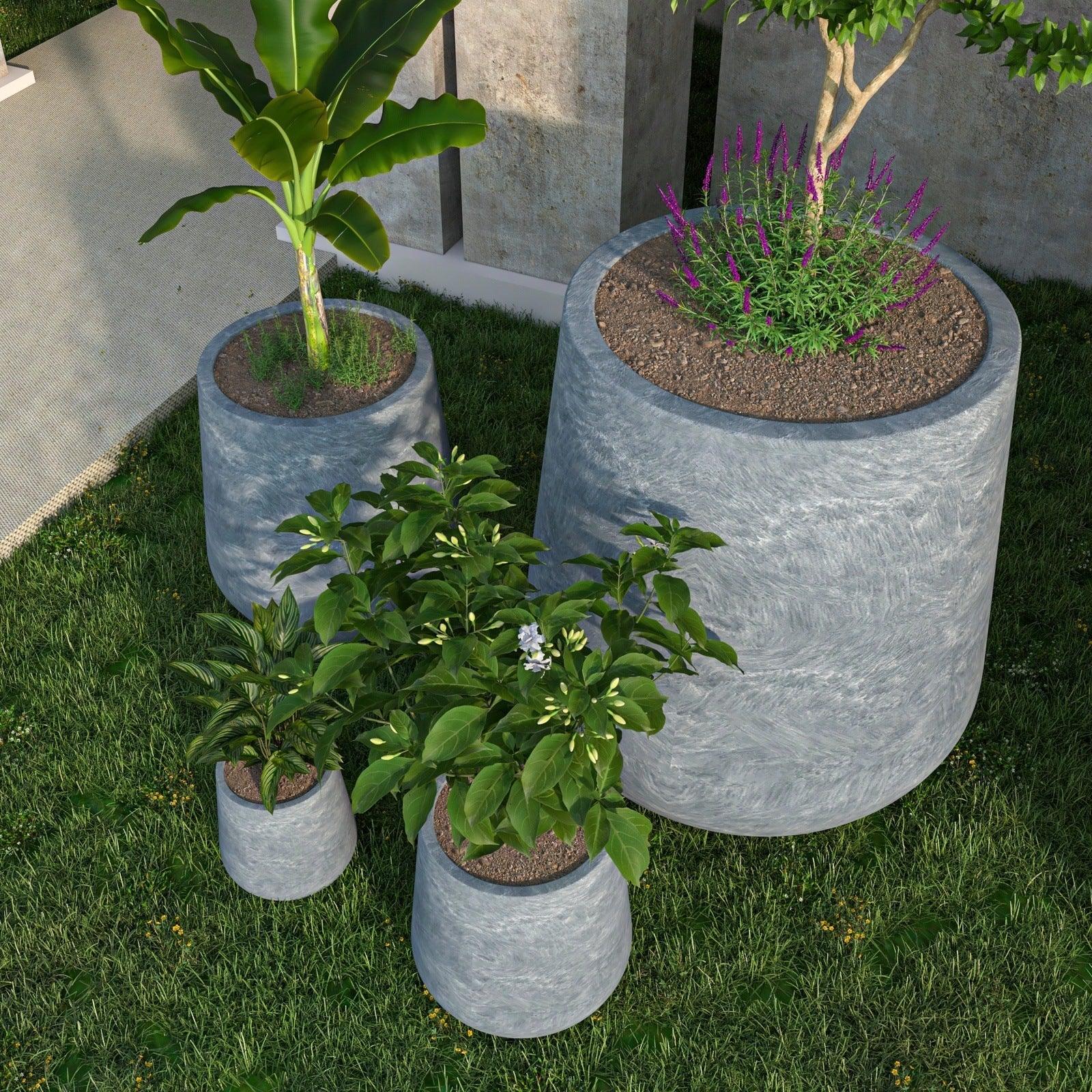 Orchid 4-Piece Tapered Round Planter Pot Set in Fiberstone and Clay Weather Resistant Design - Elax Furniture